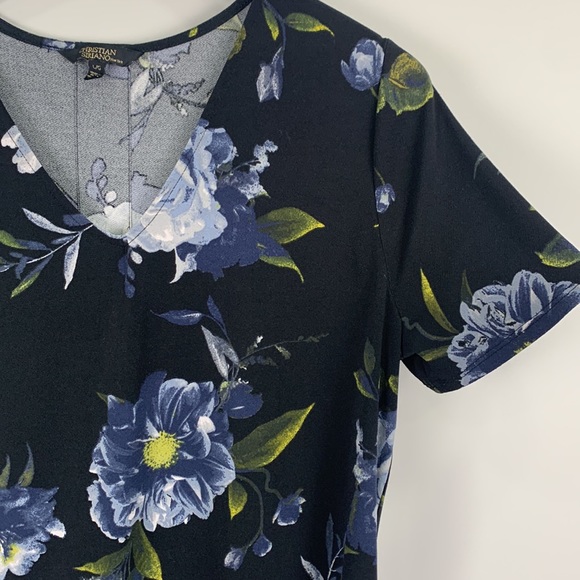 Christian Siriano Floral Knee Length Short Sleeve Summer Dress w Pleated Back - Picture 5 of 9